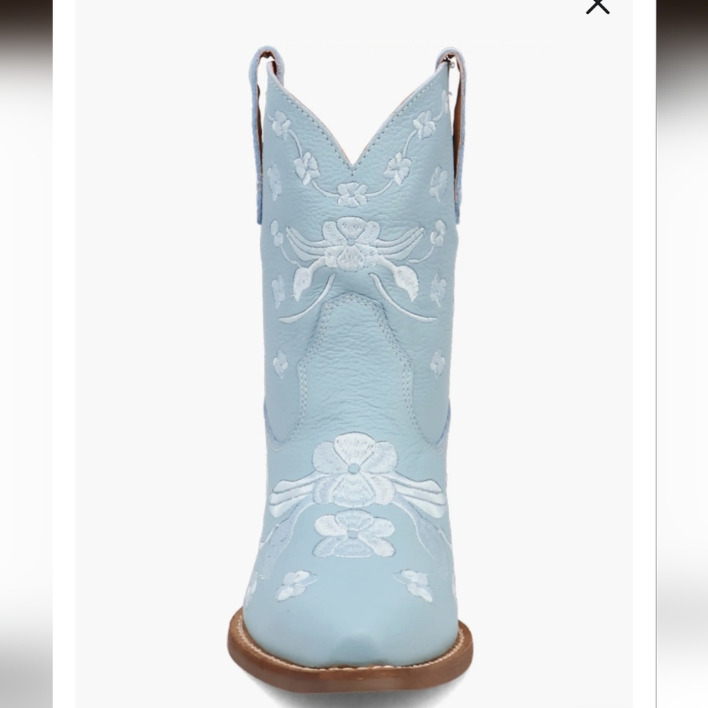 Dingo Sweetheart Floral Embroidered Snip Toe Pull On Casual Boots Ankle Blue - Picture 3 of 7